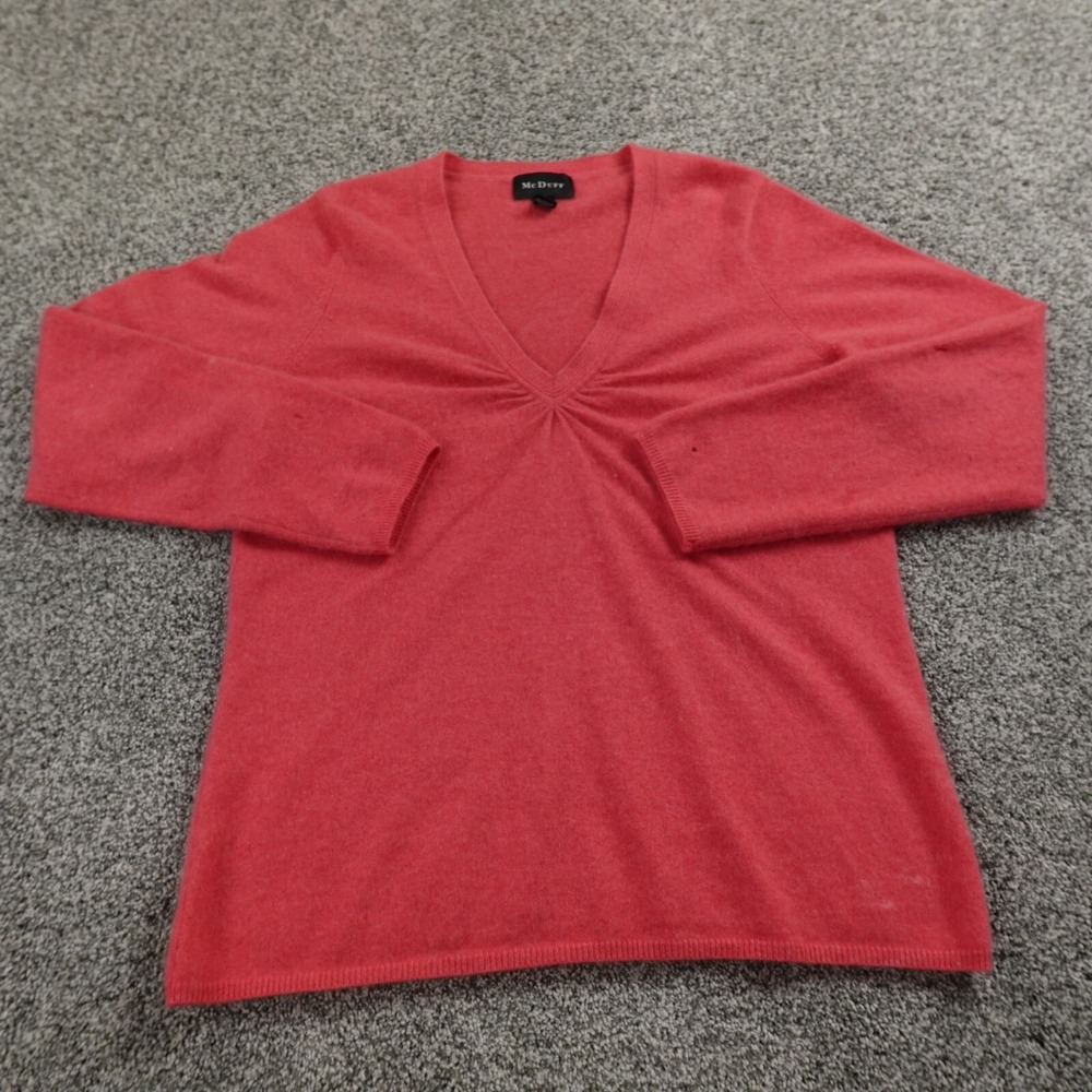 McDuff‎ Sweater Womens XL Red Cashmere Knit Pullover V Neck Sweatshirt Cozy Soft